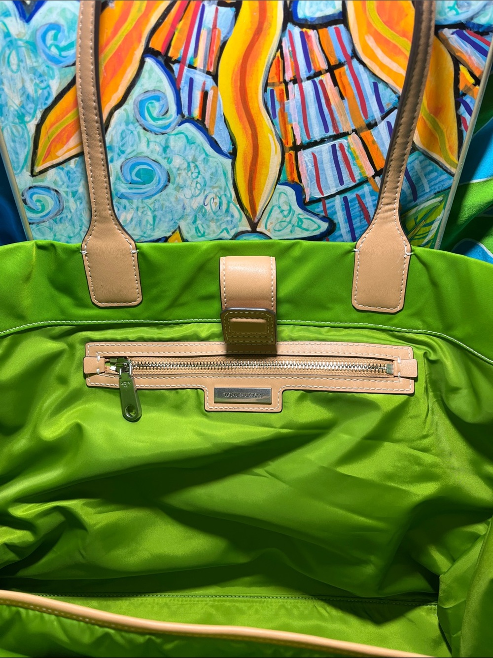 Tory Burch Bright grass Green Tote with Natural Trim (P12) - Picture 6 of 6